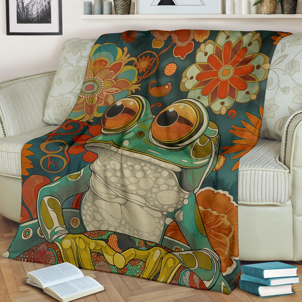 Frog Blanket, Trippy Psychedelics Frog Fleece Blanket, Frog Throw Blanket, Frog Gifts