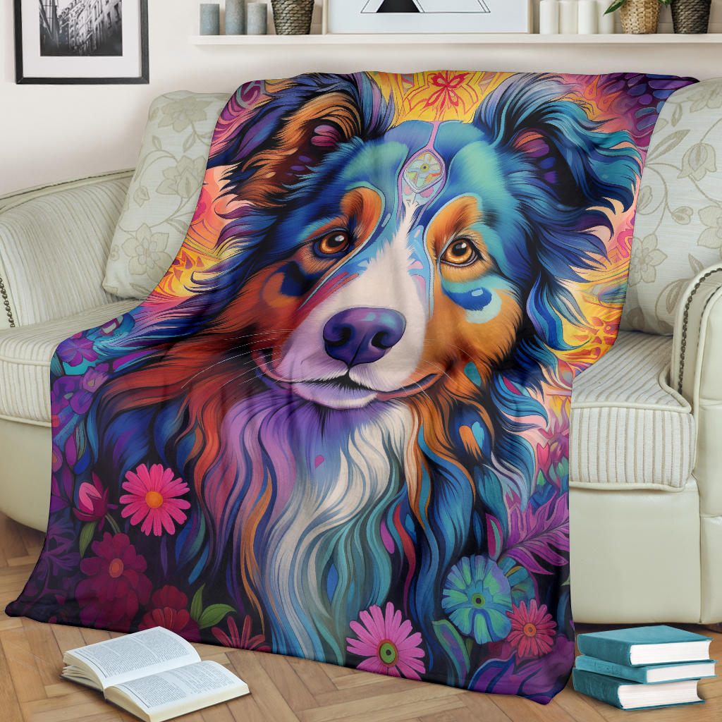 Australian Shepherd Blanket, Australian Shepherd Trippy Psychedelics Blanket, Australian Shepherd Gifts, Australian Shepherd Throw Blanket