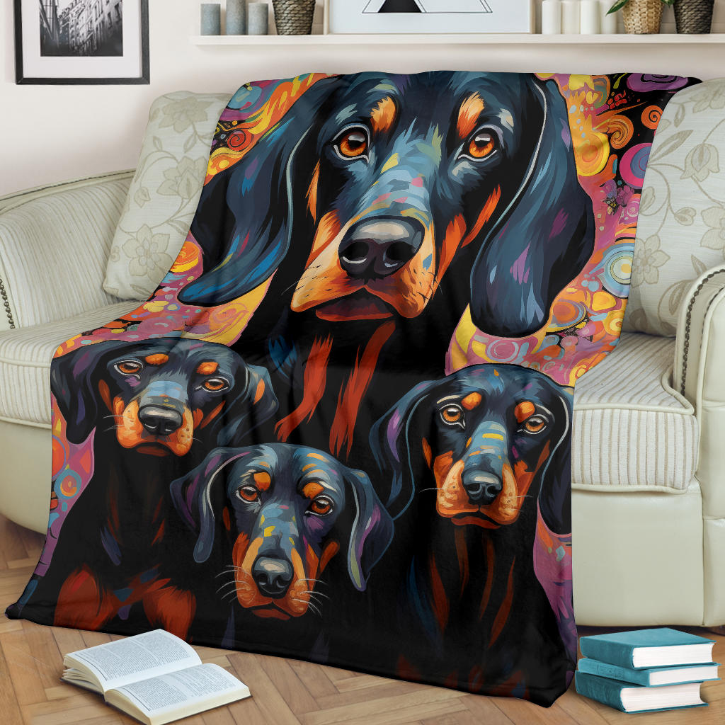 Black and Tan Coonhound Blanket, Trippy Psychedelics Black and Tan Coonhound Fleece Blanket, Black and Tan Coonhound Throw Blanket, Black and Tan Coonhound Gifts