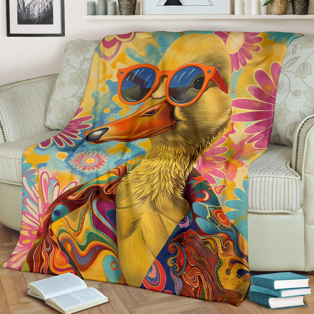 Duck Blanket, Trippy Psychedelics Duck Fleece Blanket, Duck Throw Blanket, Duck Gifts