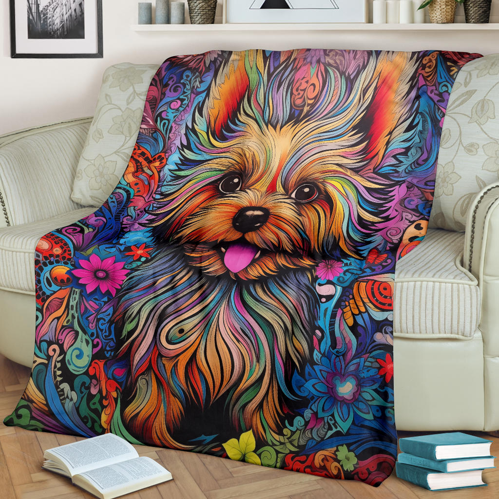 Trippy Psychedelics Yorkshire Terrier Blanket, Yorkshire Terrier Throw Blanket, Yorkshire Terrier Fleece Blanket, Yorkshire Terrier Gifts