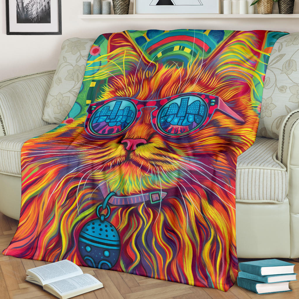 Maine Coon cat Blanket, Trippy Psychedelics Maine Coon cat Fleece Blanket, Maine Coon cat Throw Blanket, Maine Coon cat Gifts