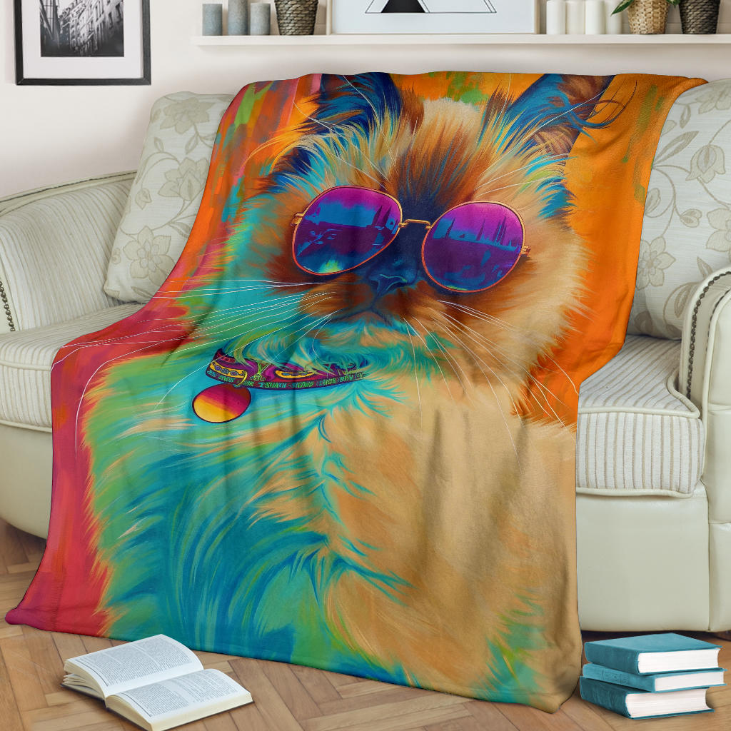 Birman cat Blanket, Trippy Psychedelics Birman cat Fleece Blanket, Birman cat Throw Blanket, Birman cat Gifts