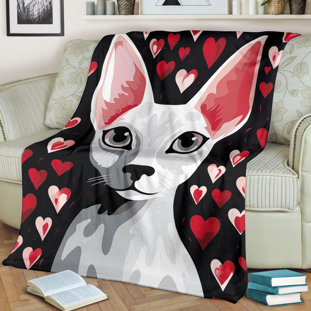 Sphynx Cat Hearts Blanket, Hairless Cat Blanket