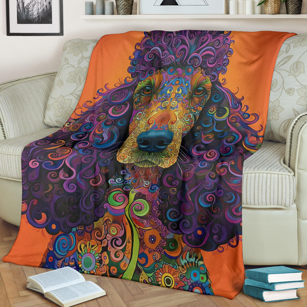 Irish Water Spaniel Blanket, Trippy Psychedelics Irish Water Spaniel Fleece Blanket, Irish Water Spaniel Throw Blanket, Irish Water Spaniel Gifts