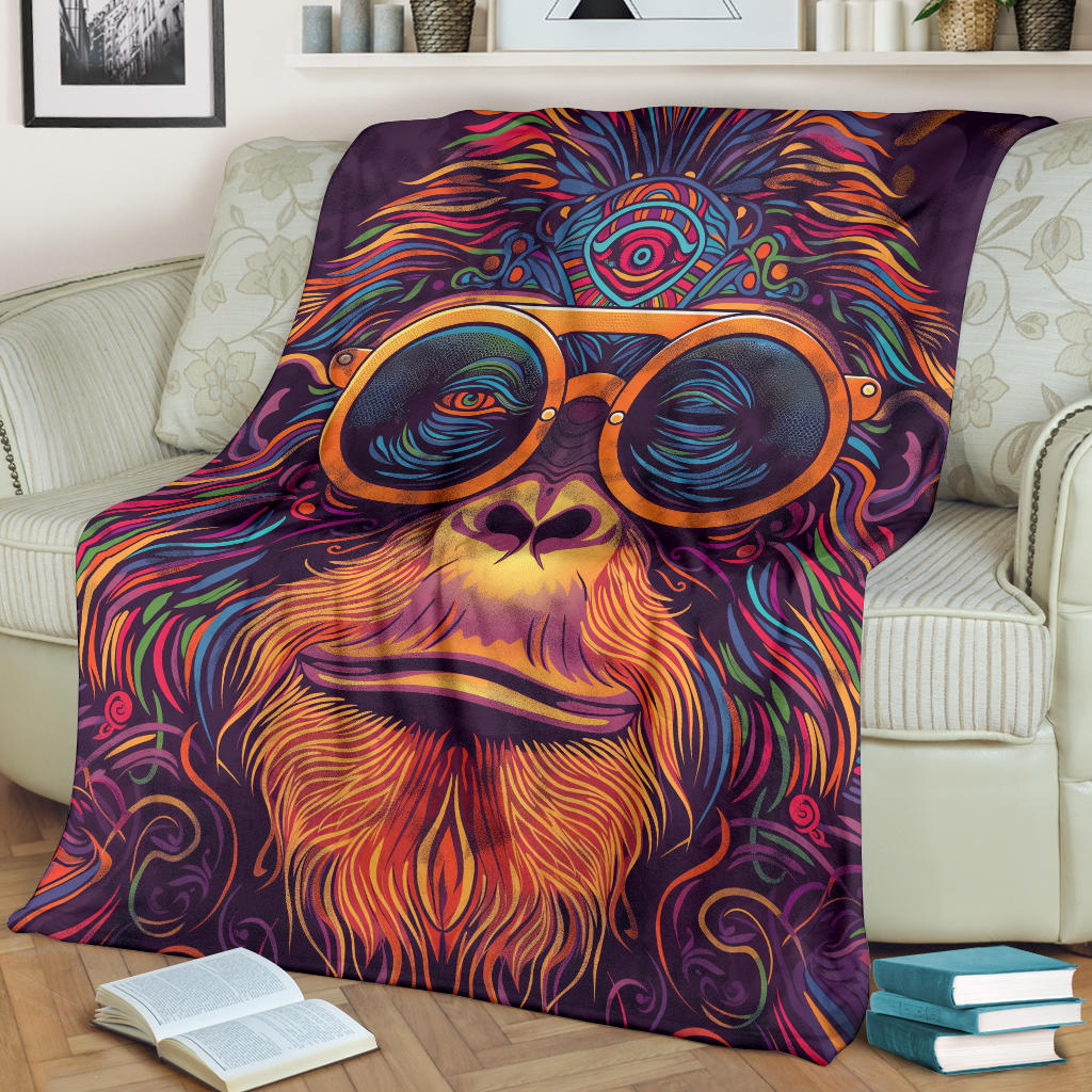 Orangutan animal Blanket, Trippy Psychedelics Orangutan animal Fleece Blanket, Orangutan animal Throw Blanket, Orangutan animal Gifts