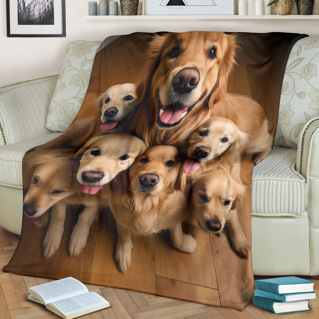 Golden Retriever Family Blanket, Golden Retriever Gifts, Golden Retriever Fleece Blanket