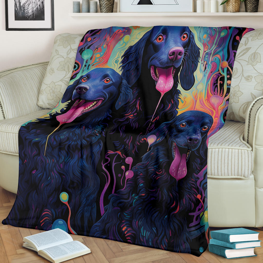 Curly Coated Retriever Blanket, Trippy Psychedelics Curly Coated Retriever Fleece Blanket, Curly Coated Retriever Throw Blanket, Curly Coated Retriever Gifts