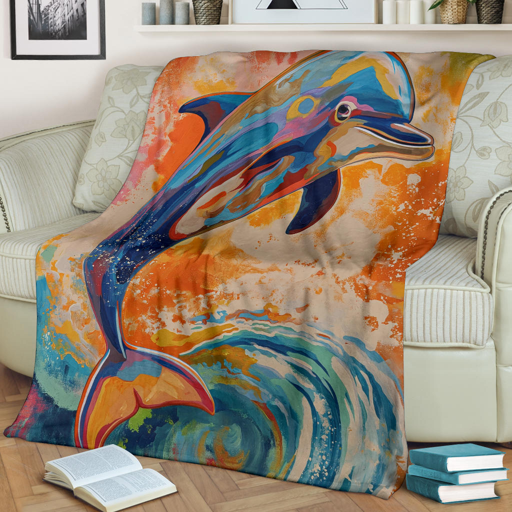 Dolphin Blanket, Trippy Psychedelics Dolphin Fleece Blanket, Dolphin Throw Blanket, Dolphin Gifts