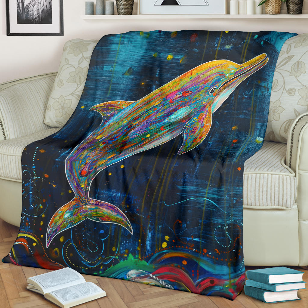 Dolphin Blanket, Trippy Psychedelics Dolphin Fleece Blanket, Dolphin Throw Blanket, Dolphin Gifts