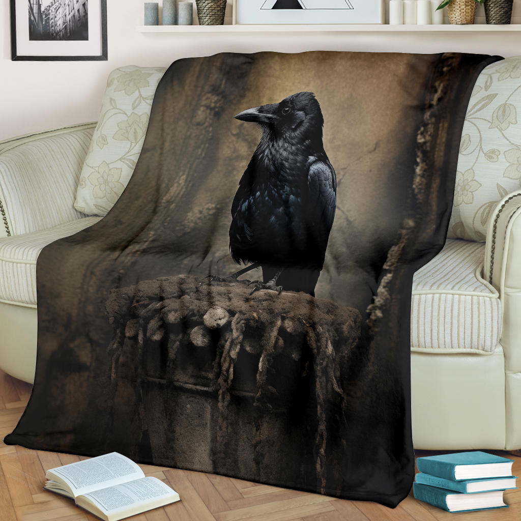 Crow Raven Blanket,  Goth Gifts, Crow Fleece Blanket, Crow Gifts, Crow Custom Blanket, Witchy Blanket