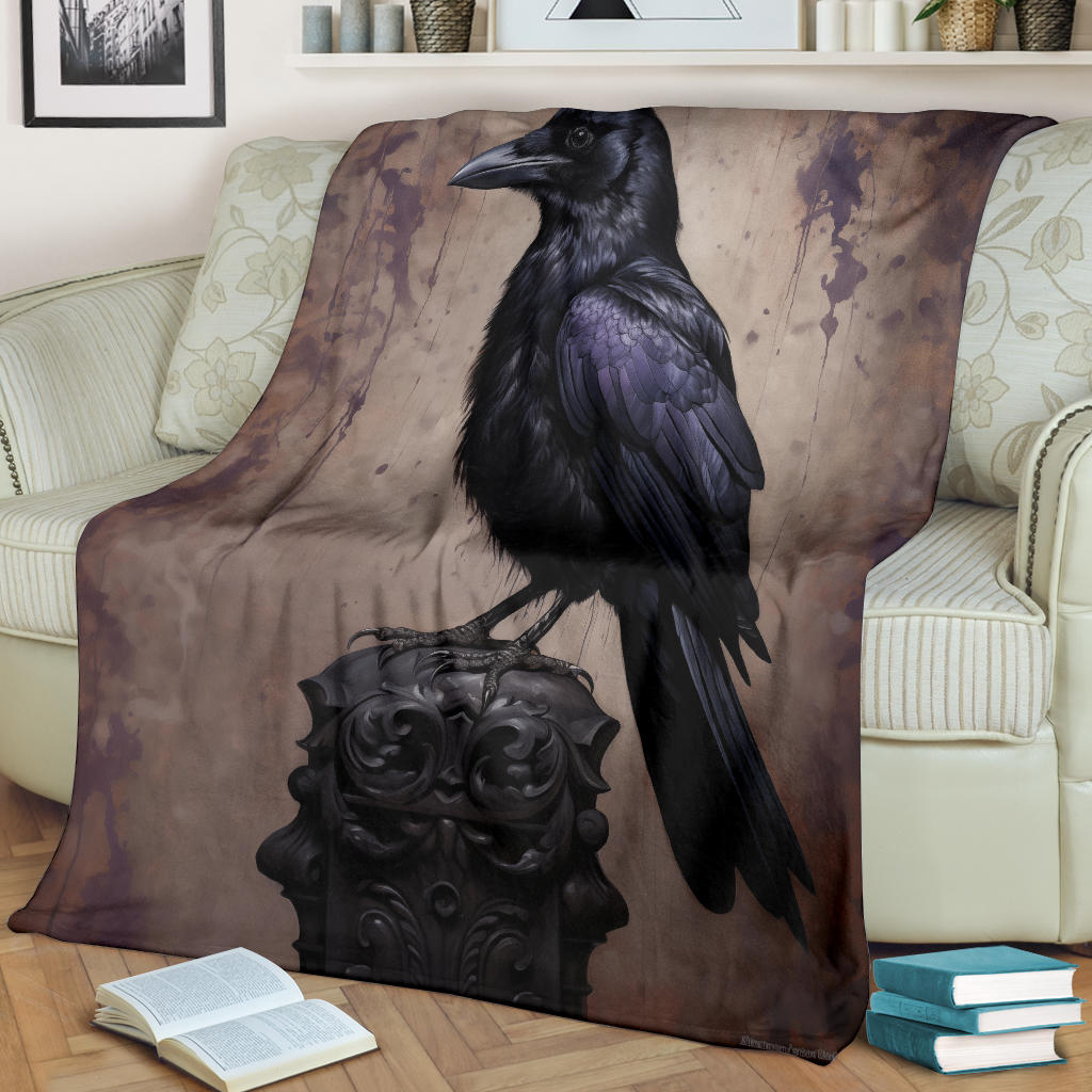 Crow Raven Blanket,  Goth Gifts, Crow Fleece Blanket, Crow Gifts, Crow Custom Blanket, Witchy Blanket