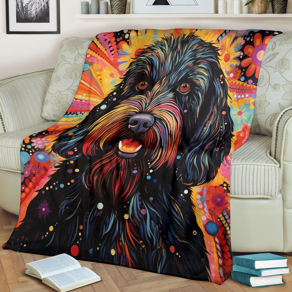 Black Russian Terrier Blanket, Trippy Psychedelics Black Russian Terrier Fleece Blanket, Black Russian Terrier Throw Blanket, Black Russian Terrier Gifts