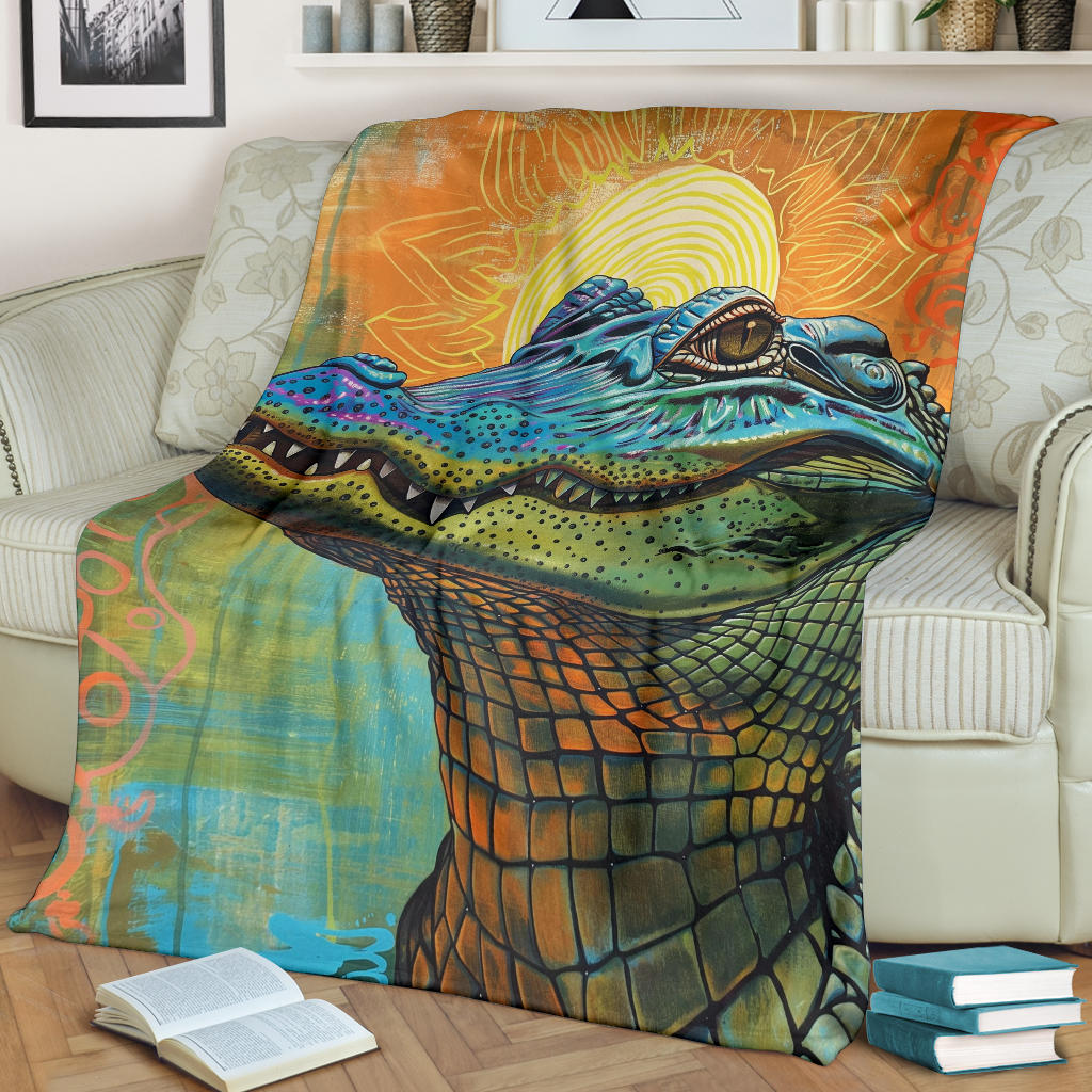 Alligator Blanket, Trippy Psychedelics Alligator Fleece Blanket, Alligator Throw Blanket, Alligator Gifts