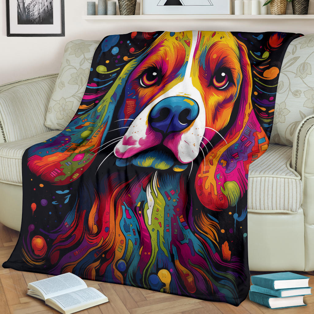 Trippy Psychedelics Beagle Dog, Beagle Dog Fleece Blanket, Beagle Dog Throw Blanket, Beagle Gifts