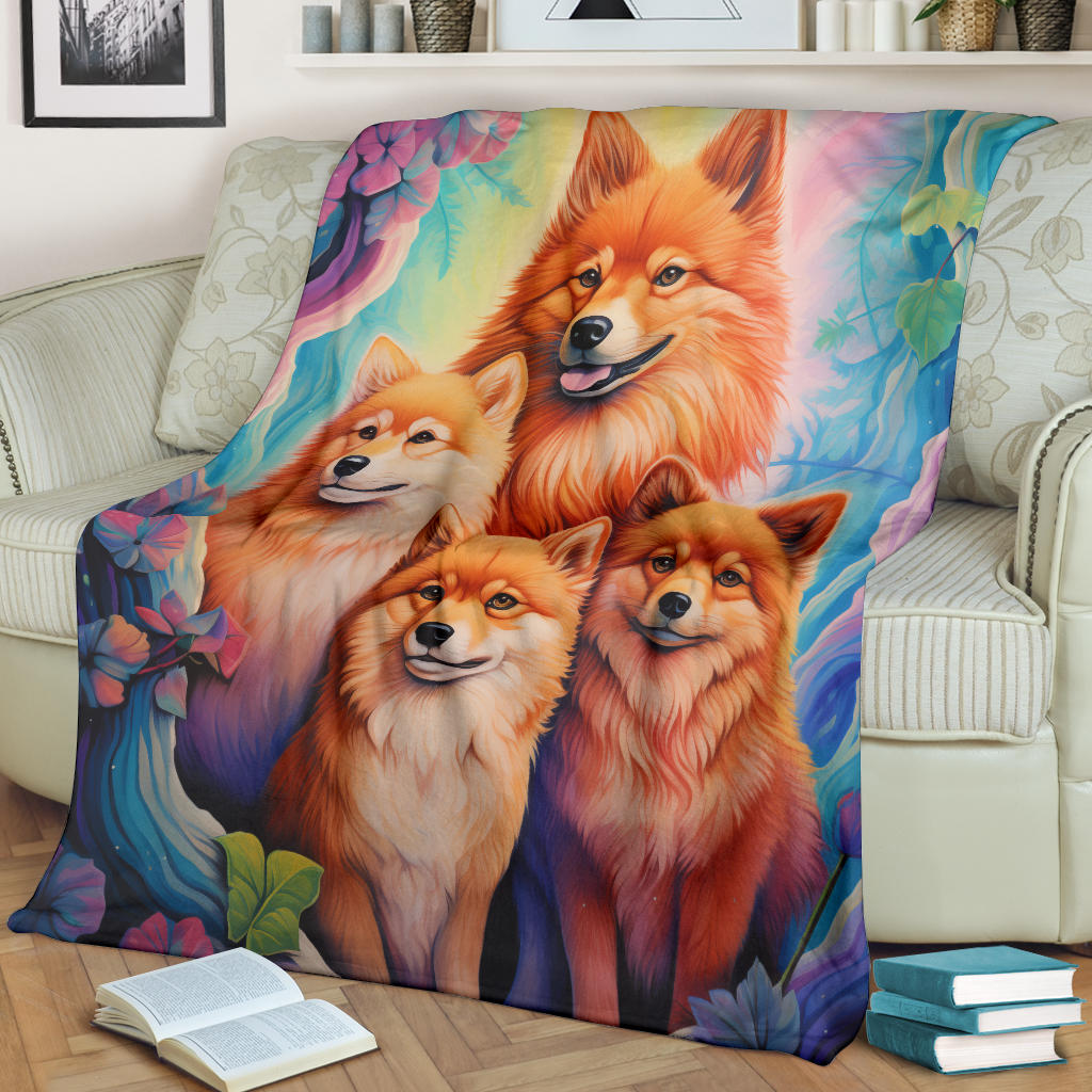 Finnish Spitz Blanket, Trippy Psychedelics Finnish Spitz Fleece Blanket, Finnish Spitz Throw Blanket, Finnish Spitz Gifts