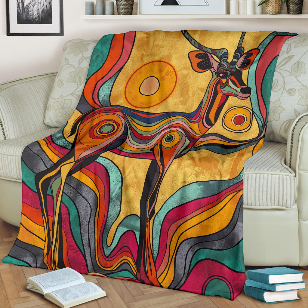 Antelope Blanket, Trippy Psychedelics Antelope Fleece Blanket, Antelope Throw Blanket, Antelope Gifts