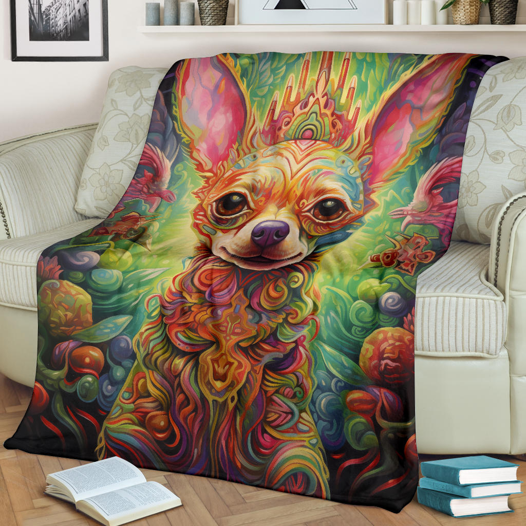 Trippy Psychedelics Chihuahua Blanket, Chihuahua Throw Blanket, Chihuahua Fleece Blanket, Chihuahua Gifts