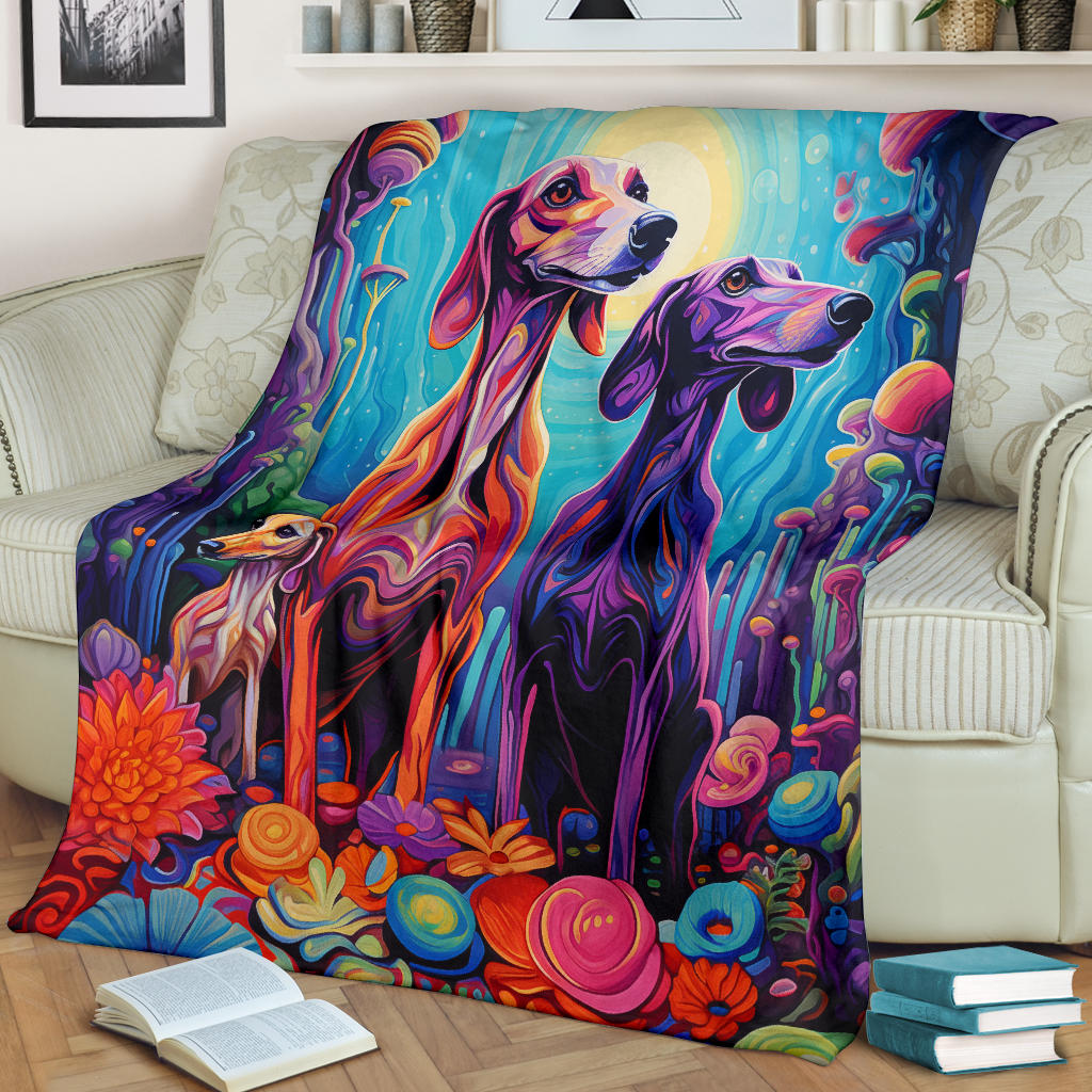 Saluki Blanket, Trippy Psychedelics Saluki Fleece Blanket, Saluki Throw Blanket, Saluki Gifts