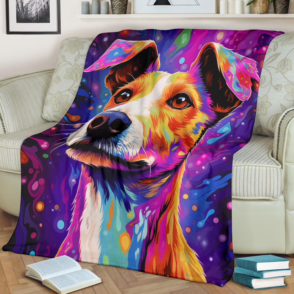 Fox Terrier Blanket, Trippy Psychedelics Fox Terrier Fleece Blanket, Fox Terrier Throw Blanket, Fox Terrier Gifts