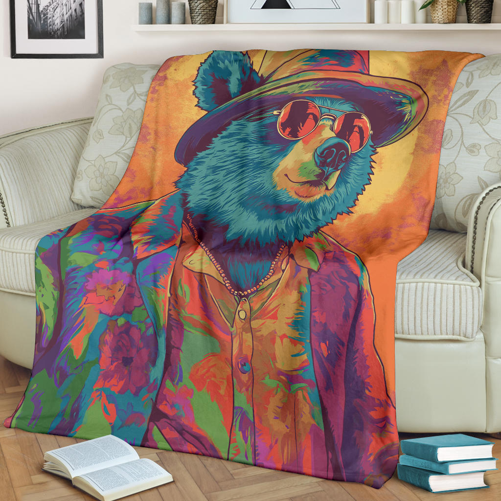 Bear Blanket, Trippy Psychedelics Bear Fleece Blanket, Bear Throw Blanket, Bear Gifts