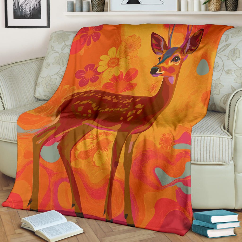 Deer Blanket, Trippy Psychedelics Deer Fleece Blanket, Deer Throw Blanket, Deer Gifts