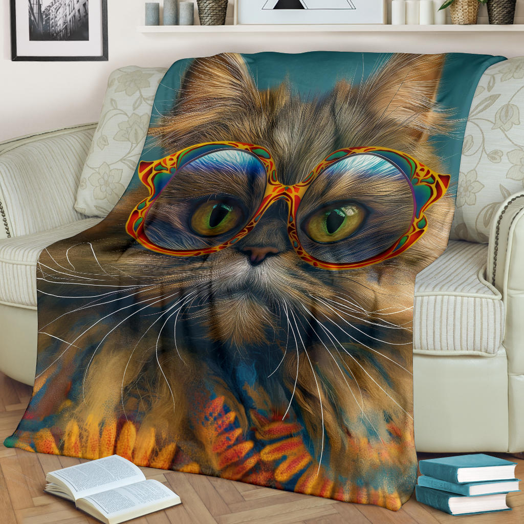 Persian Cat Blanket, Trippy Psychedelics Persian Cat Fleece Blanket, Persian Cat Throw Blanket, Persian Cat Gifts