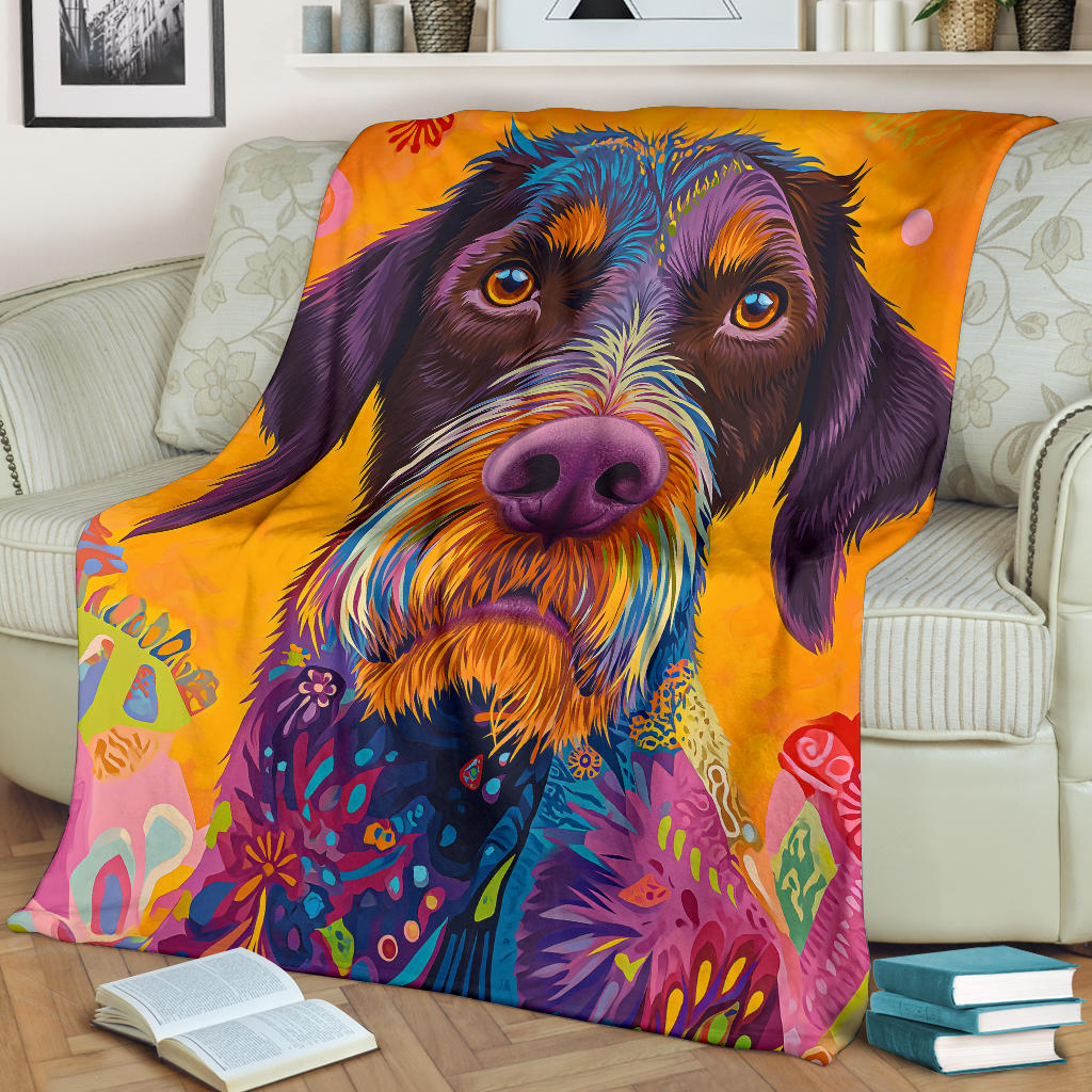 German Wirehaired Pointer Blanket, Trippy Psychedelics German Wirehaired Pointer Fleece Blanket, German Wirehaired Pointer Throw Blanket, German Wirehaired Pointer Gifts