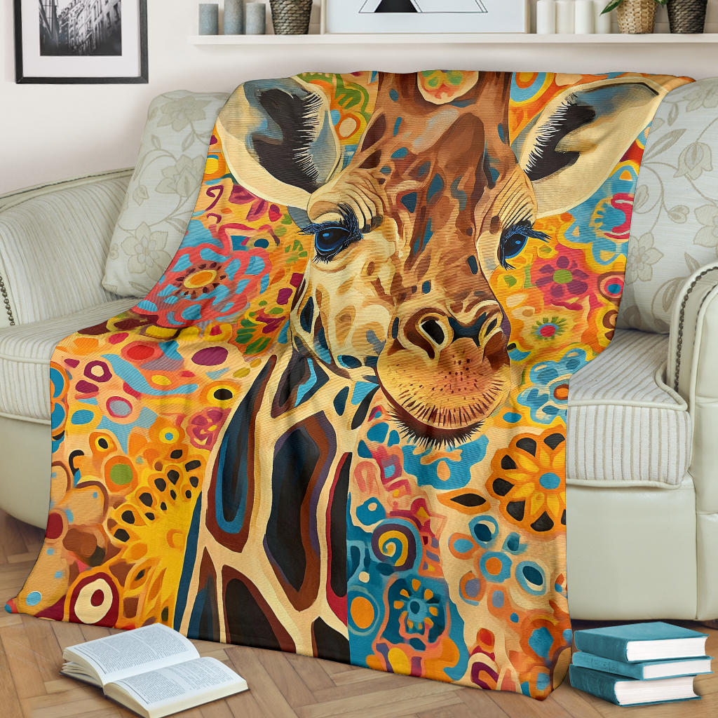 Giraffe Blanket, Trippy Psychedelics Giraffe Fleece Blanket, Giraffe Throw Blanket, Giraffe Gifts