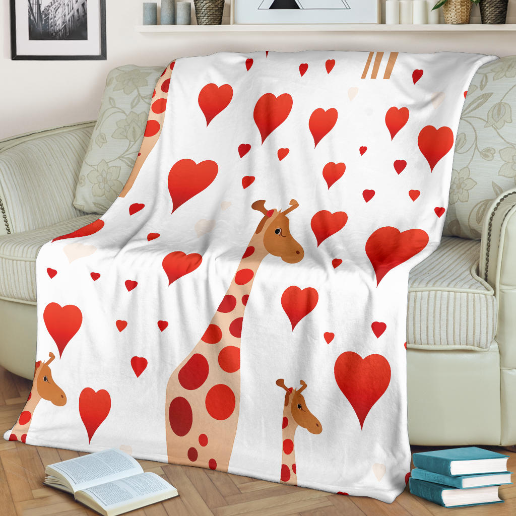 Giraffe Hearts Blanket, Giraffe Throw Blanket, Giraffe Fleece Blanket, Giraffe Gift