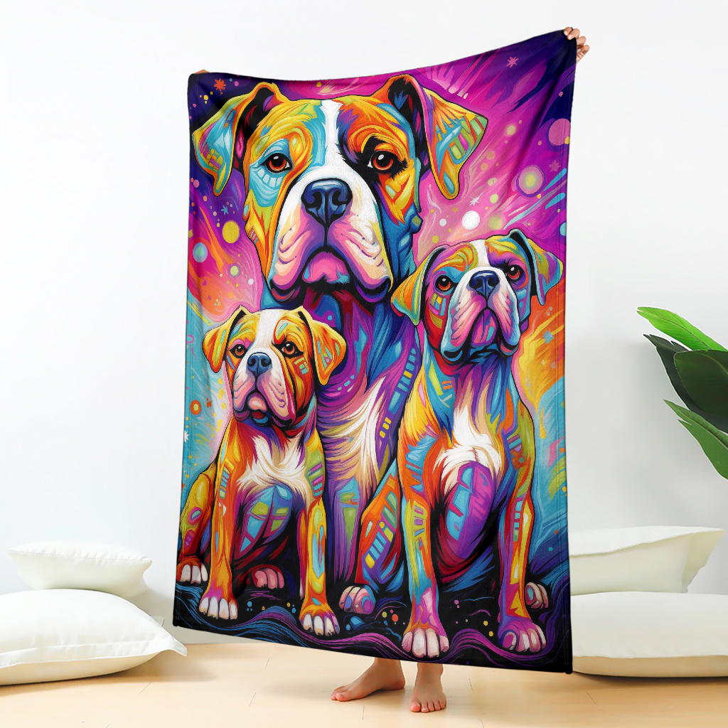 American Bulldog Blanket, Trippy Psychedelics American Bulldog Fleece Blanket, American Bulldog Throw Blanket, American Bulldog Gifts