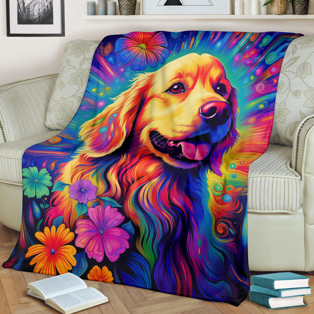 Trippy Psychedelics Golden Retriever Blanket, Golden Retriever Throw Blanket, Golden Retriever Fleece Blanket, Golden Retriever Gifts