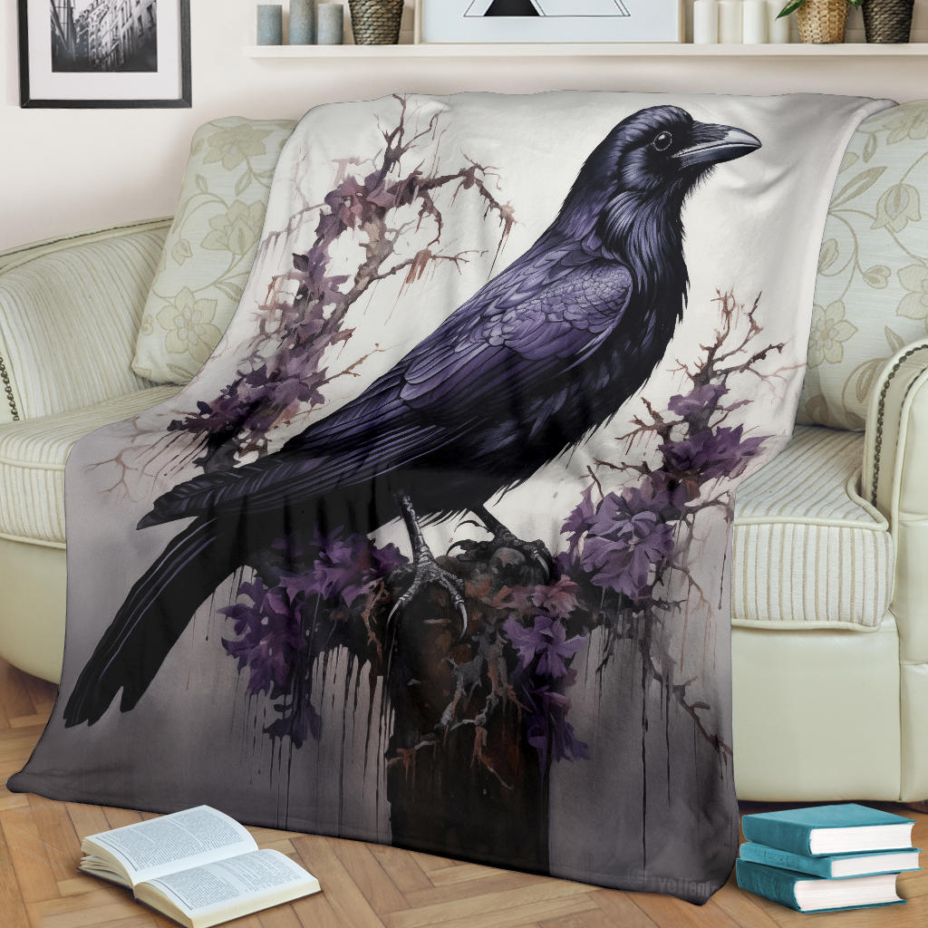 Crow Raven Blanket,  Goth Gifts, Crow Fleece Blanket, Crow Gifts, Crow Custom Blanket, Witchy Blanket