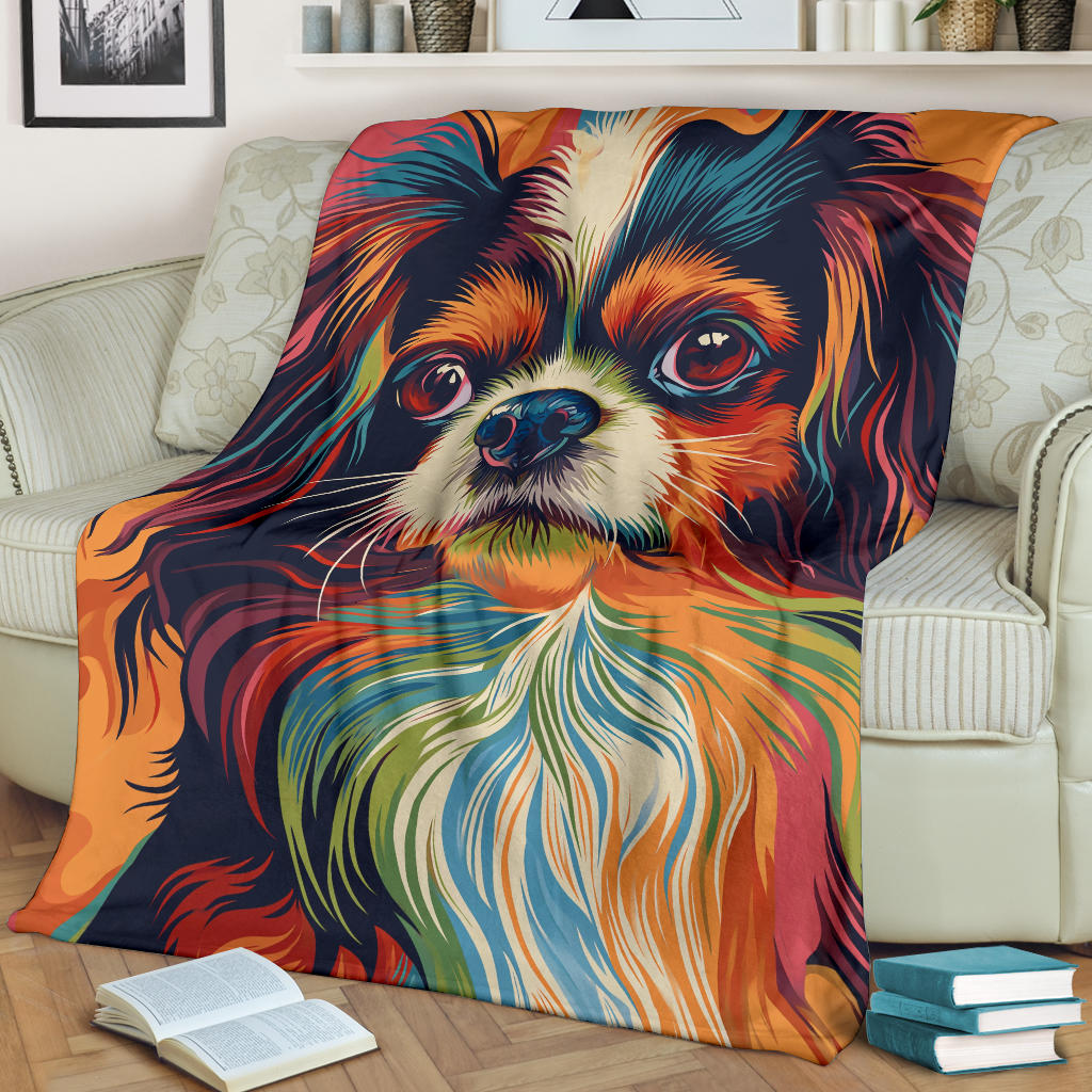 Japanese Chin Blanket, Trippy Psychedelics Japanese Chin Fleece Blanket, Japanese Chin Throw Blanket, Japanese Chin Gifts