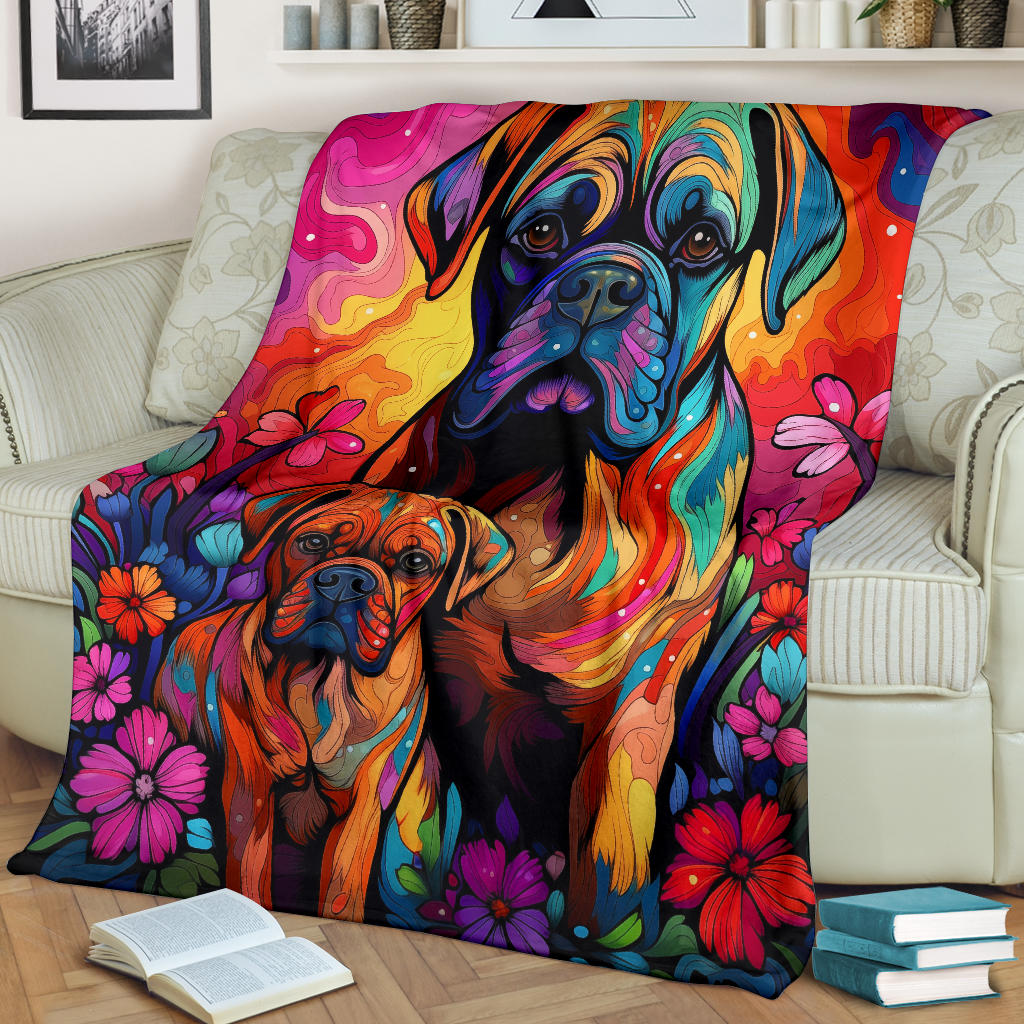 Bullmastiff Blanket, Trippy Psychedelics Bullmastiff Fleece Blanket, Bullmastiff Throw Blanket, Bullmastiff Gifts