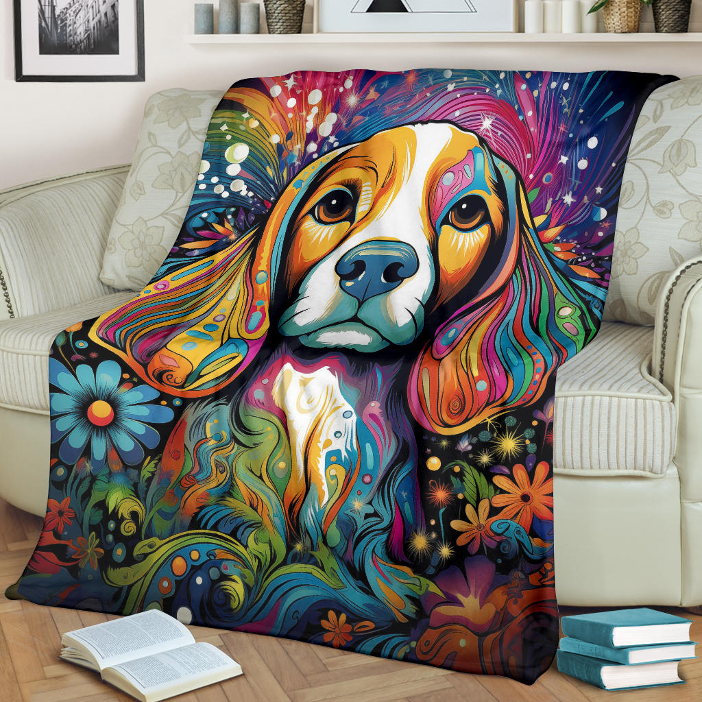 Trippy Psychedelics Beagle Dog, Beagle Dog Fleece Blanket, Beagle Dog Throw Blanket, Beagle Gifts