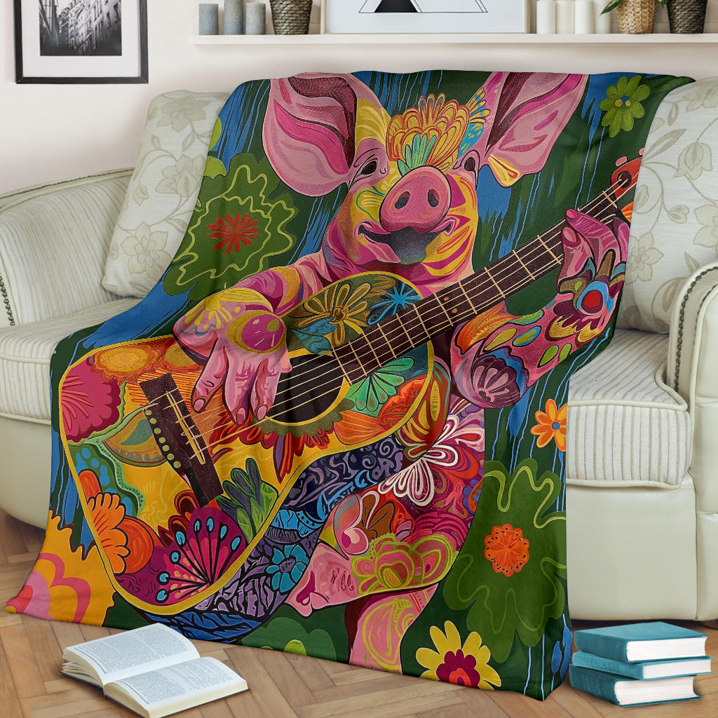 Pig Blanket, Trippy Psychedelics Pig Fleece Blanket, Pig Throw Blanket, Pig Gifts