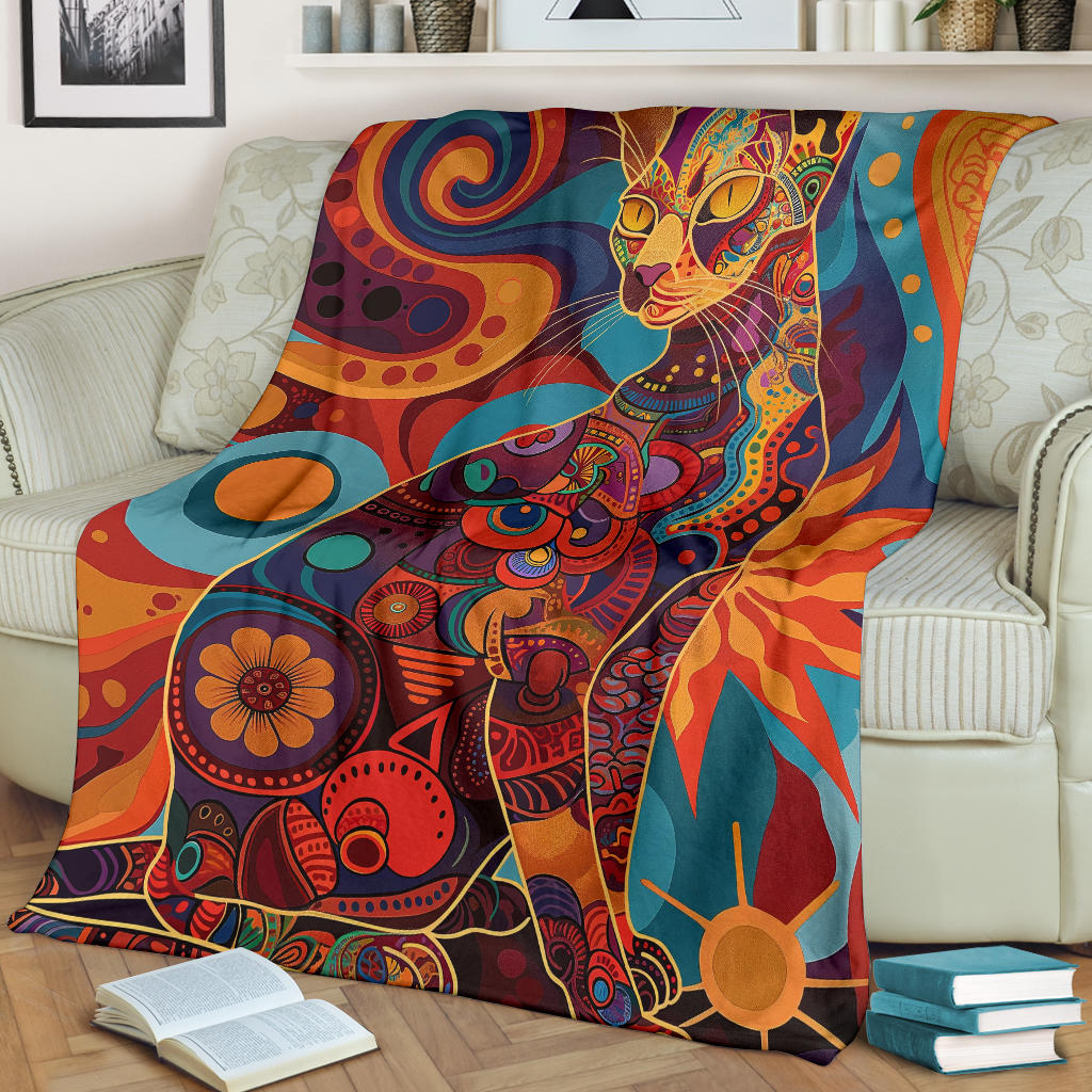 Oriental Cat Blanket, Trippy Psychedelics Oriental Cat Fleece Blanket, Oriental Cat Throw Blanket, Oriental Cat Gifts