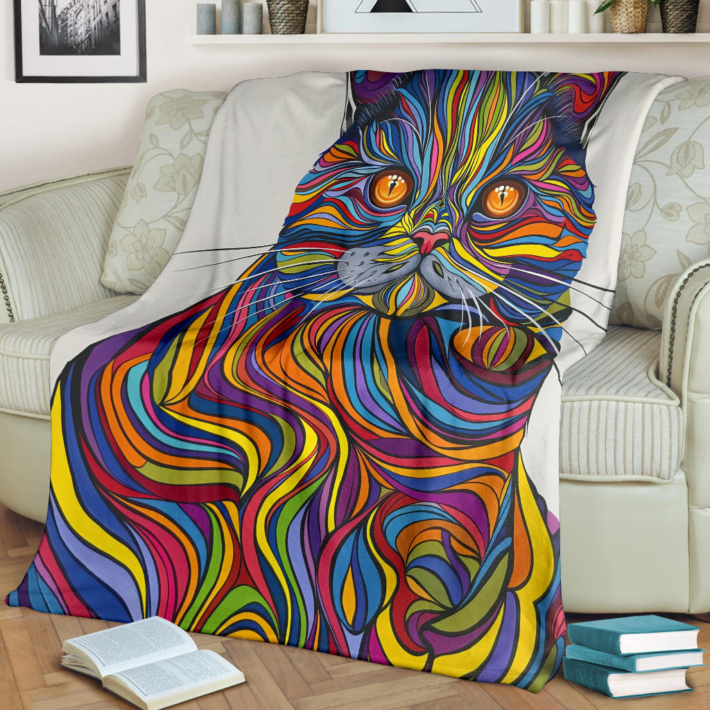 British Shorthair cat Blanket, Trippy Psychedelics British Shorthair cat Fleece Blanket, British Shorthaircat Throw Blanket, British Shorthair cat Gifts