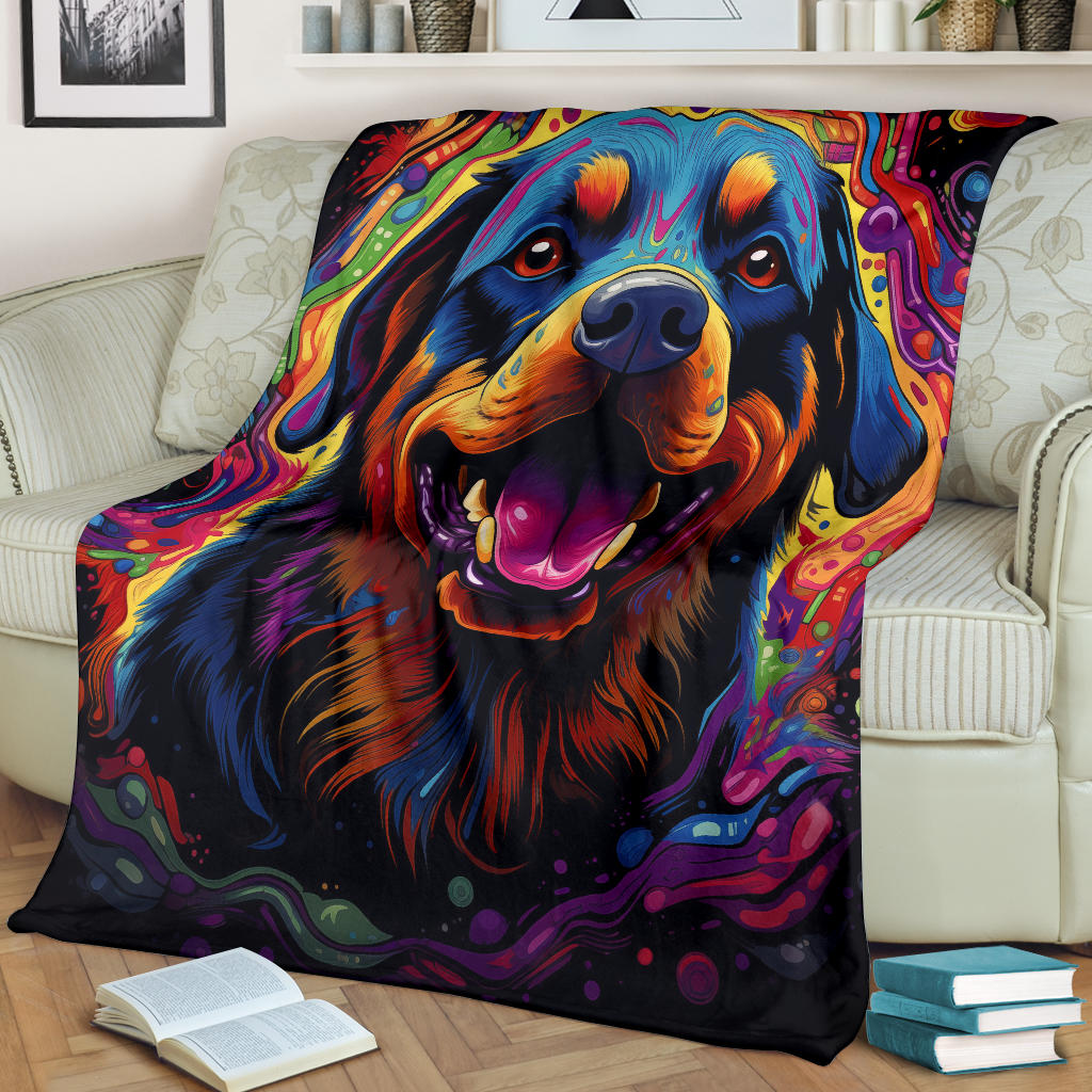 Trippy Psychedelics Rottweiler Blanket, Rottweiler Throw Blanket, Rottweiler Fleece Blanket, Rottweiler Gifts