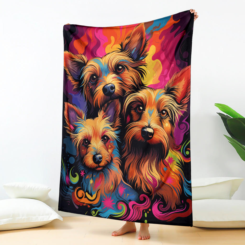 Australian Terrier Blanket, Trippy Psychedelics Australian Terrier Fleece Blanket, Australian Terrier Throw Blanket, Australian Terrier Gifts