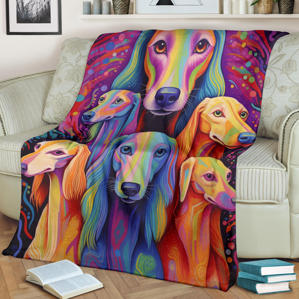 Saluki Blanket, Trippy Psychedelics Saluki Fleece Blanket, Saluki Throw Blanket, Saluki Gifts