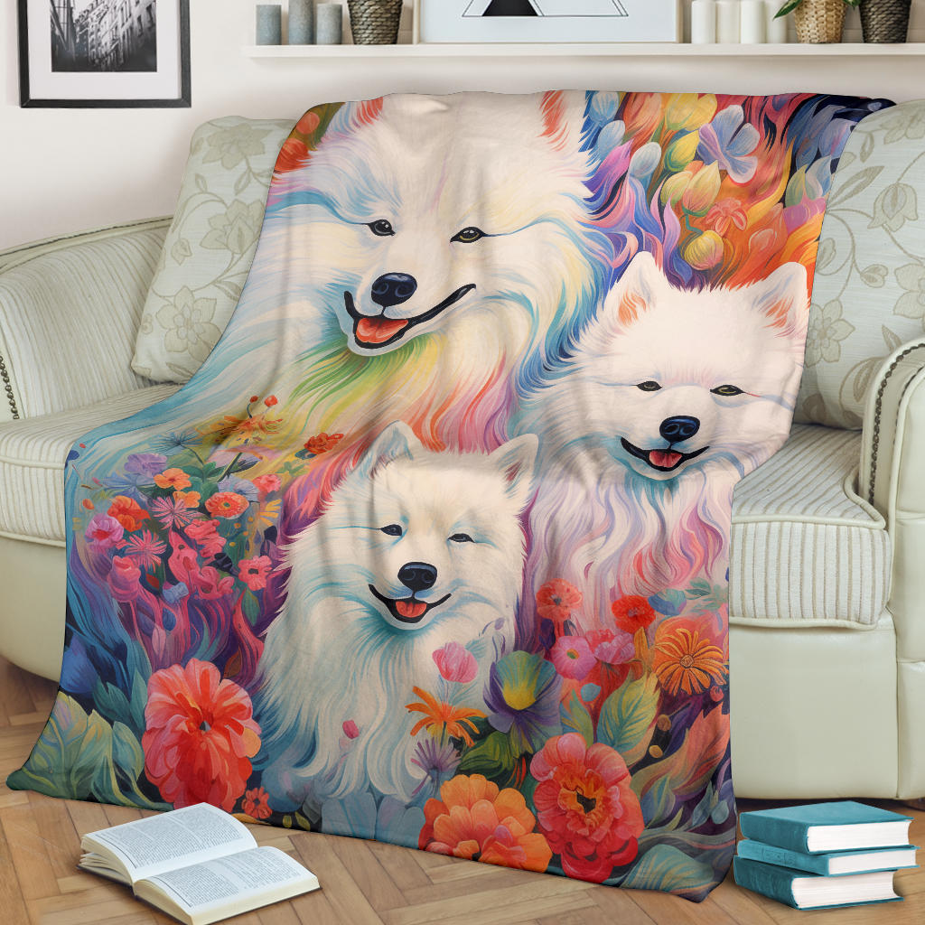 Samoyed Blanket, Trippy Psychedelics Samoyed Fleece Blanket, Samoyed Throw Blanket, Samoyed Gifts