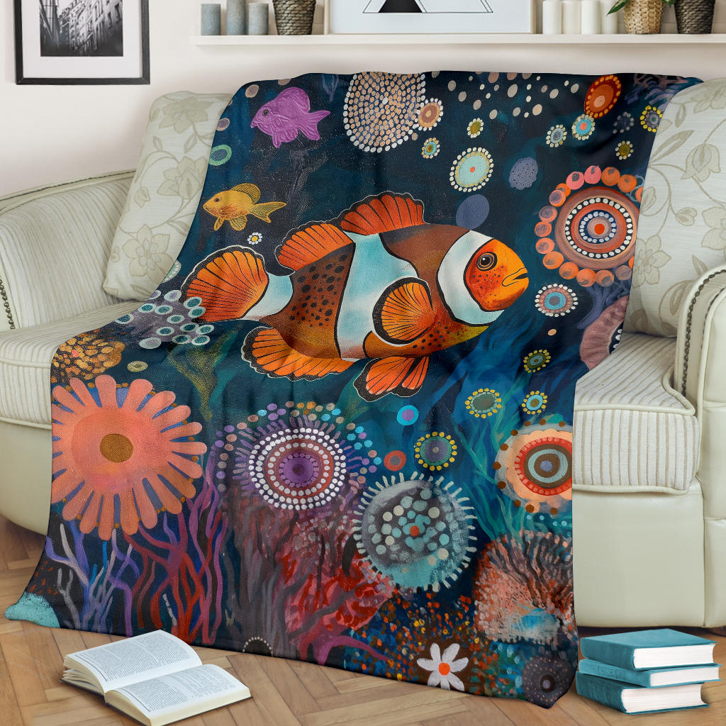 Clownfish Blanket, Trippy Psychedelics Clownfish Fleece Blanket, Clownfish Throw Blanket, Clownfish Gifts