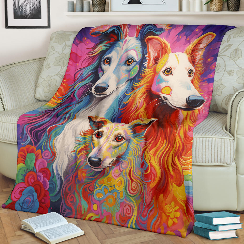 Borzoi Blanket, Trippy Psychedelics Borzoi Fleece Blanket, Borzoi Throw Blanket, Borzoi Gifts