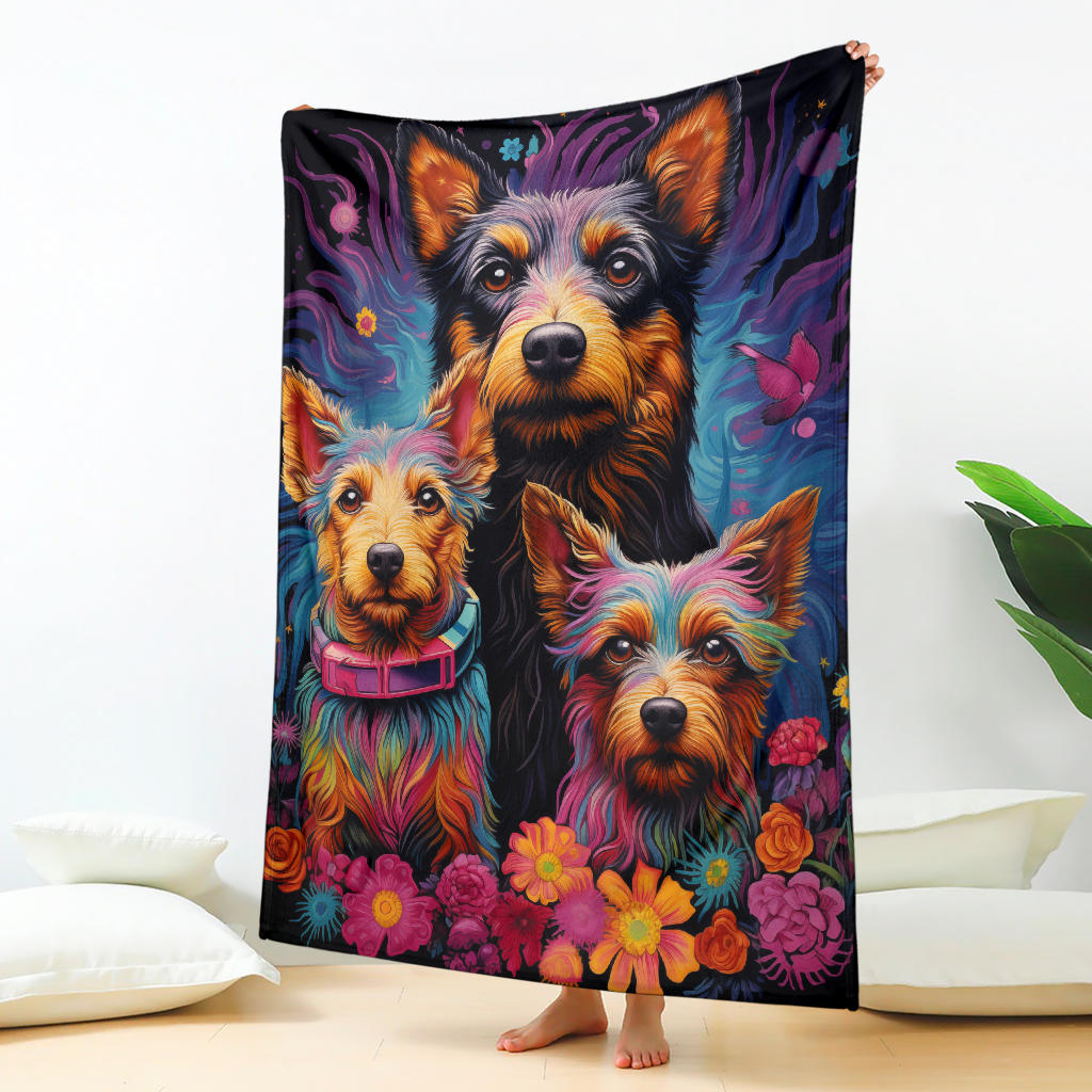 Australian Terrier Blanket, Trippy Psychedelics Australian Terrier Fleece Blanket, Australian Terrier Throw Blanket, Australian Terrier Gifts