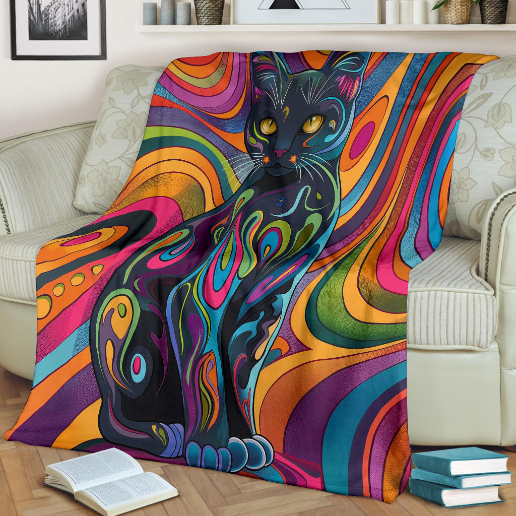 Chartreux cat Blanket, Trippy Psychedelics Chartreux cat Fleece Blanket, Chartreux cat Throw Blanket, Chartreux cat Gifts