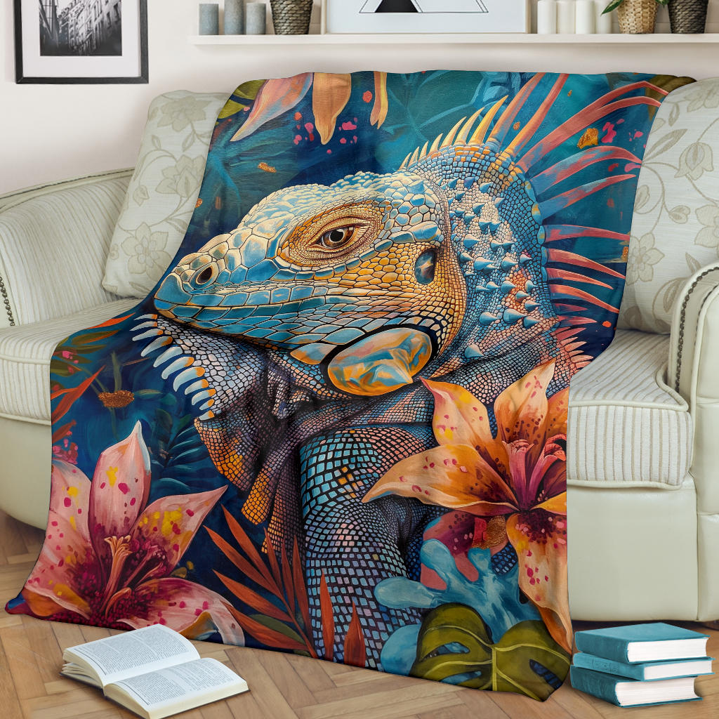 Iguana Blanket, Trippy Psychedelics Iguana Fleece Blanket, Iguana Throw Blanket, Iguana Gifts