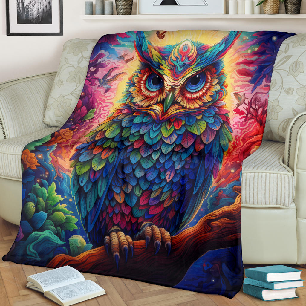 Trippy Psychedelics Owl Blanket, Owl Throw Blanket, Owl Fleece Blanket, Owl Gifts