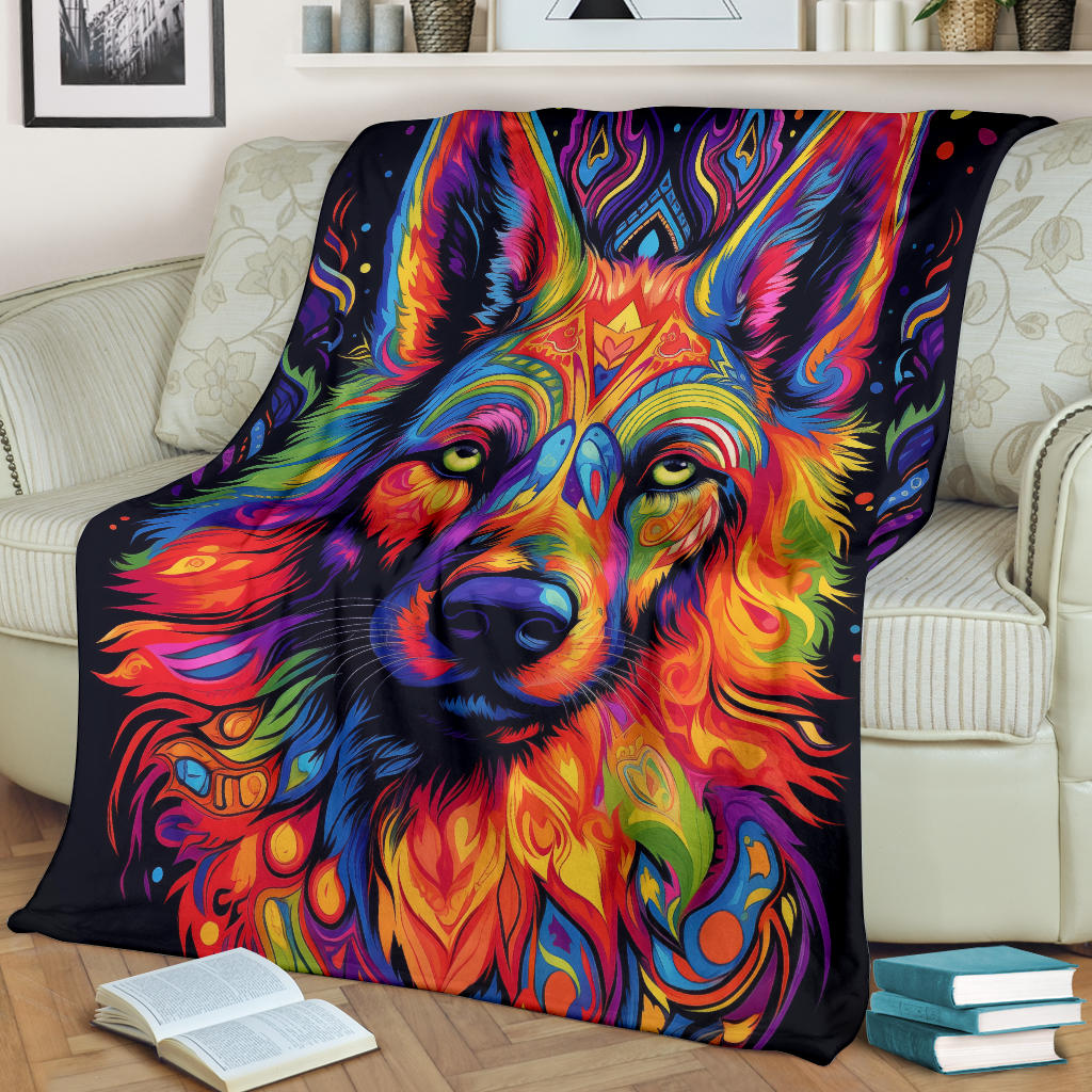 Trippy Psychedelics German Shepherd Blanket, German Shepherd Throw Blanket, German Shepherd Fleece Blanket, German Shepherd Gifts